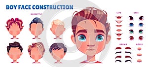 Boy avatar construction set, child face creation