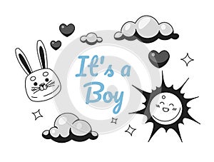 Boy baby shower monochrome greeting card vector