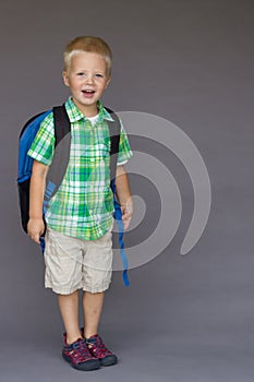 Boy backpack first day of preschool, Kindergarten