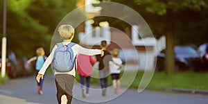 Boy with backpack going to school. Concept of back to school.. AI generated