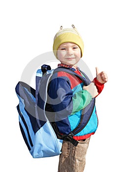 A boy with a backpack, insulated