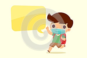 A boy with backpack wearing face mask