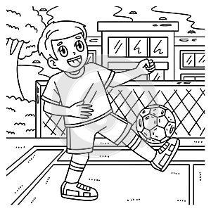 Boy Balancing Soccer Ball with Foot Coloring Page