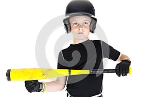 Boy baseball player with his bat ready to bunt photo