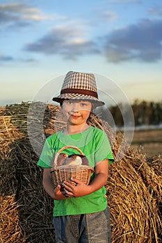 Boy with basket of buns