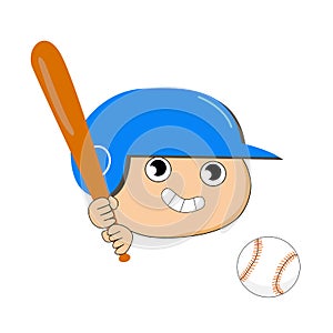 The boy with bat in his hands playing baseball. Sports concept. Cartoon flat vector illustration isolated on white background