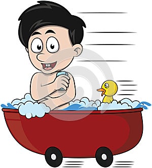 Boy Bath With Duck Toy Color Illustration