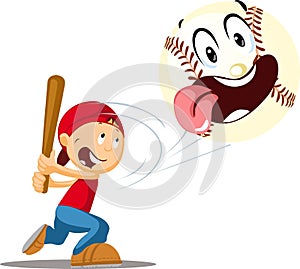 Boy Bats a Baseball - Cheerful and Funny Vector