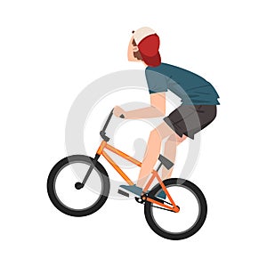 Boy Bicycle Jumper, Extreme Hobby or Sport Cartoon Style Vector Illustration