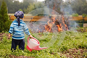 Boy at big fireplace