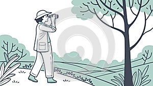 Boy with Binoculars, Curious Child Exploring Nature, vector design Generative AI