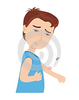 Boy bitten by a mosquito, isolated illustration