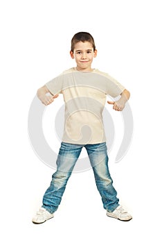 Boy in blank beige t-shirt