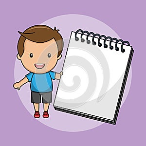 Boy with a blank notebook with space for text.