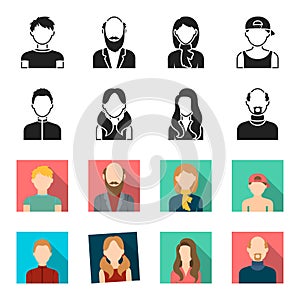 Boy blond, bald man, girl with tails, woman.Avatar set collection icons in black,flet style vector symbol stock