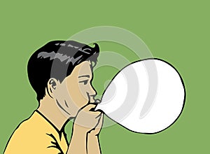 Boy blow up balloon-vector Illustration