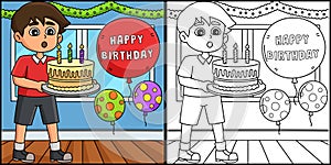 Boy Blowing Happy Birthday Cake Illustration
