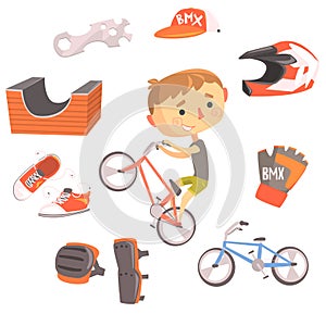 Boy BMX Bike Rider, Kids Future Dream Professional Occupation Illustration With Related To Profession Objects