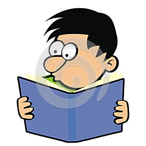 Boy with book, funny vector illustration