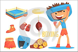 Boy Boxer, Kids Future Dream Professional Boxing Sportive Career Illustration With Related To Profession Objects