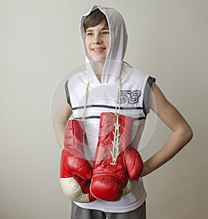 Boy with boxing gloves