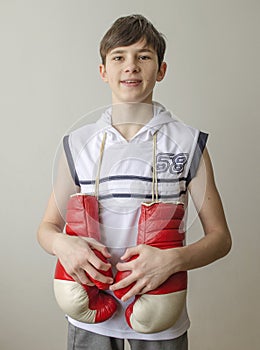 Boy with boxing gloves