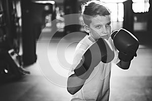 Boy Boxing Training Punching Bag Exercise Concept