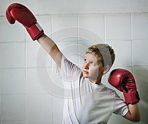 Boy Boxing Victory Confidence Posing Winning Concept