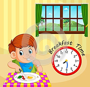 A boy breakfast time