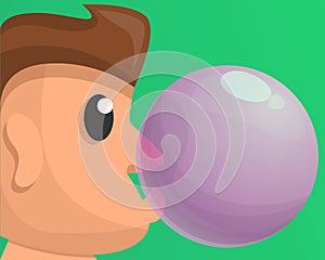 Boy bubble gum concept background, cartoon style