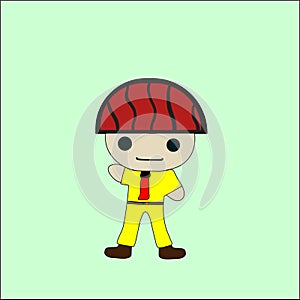 Boy builder in a yellow suit and a red helmet