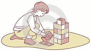 Boy Building Toy Structure, Creative Problem Solving, vector design Generative AI