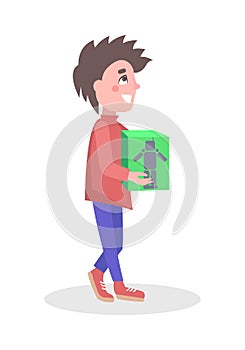 Boy Buying Robot Toy in Store Flat Vector Icon