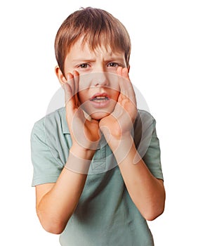 Boy calling kids cries shouts teenager opened his