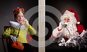 Boy calls to Santa and tell about his wishes for the christmas p