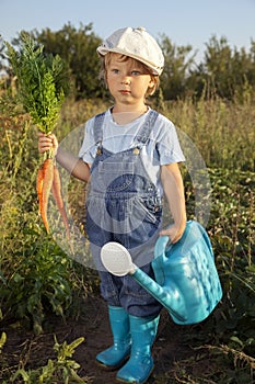 Boy with a carrot and a watering can