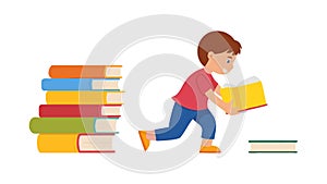 Boy Carrying Stack of Books Illustration, vector design Generative AI