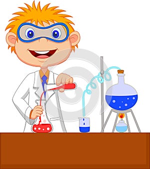 Boy cartoon doing chemical experiment