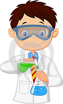 Boy cartoon doing chemical experiment