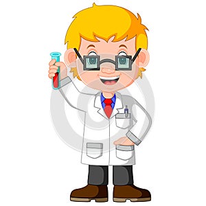 Boy cartoon doing chemical experiment