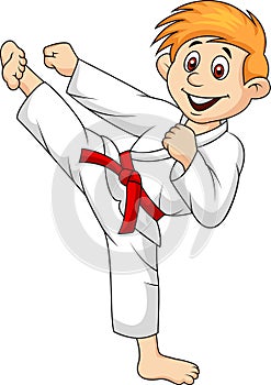 Boy cartoon doing martial art photo