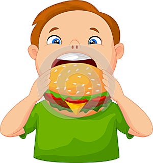 Boy cartoon eating burger