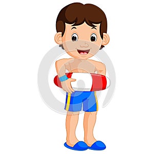 Boy cartoon with inflatable ring