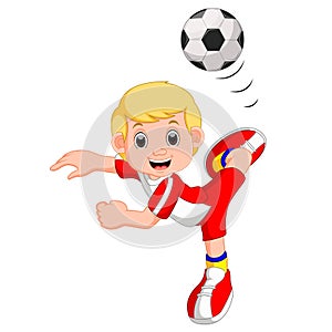 Boy cartoon playing football