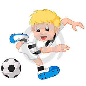 Boy cartoon playing football