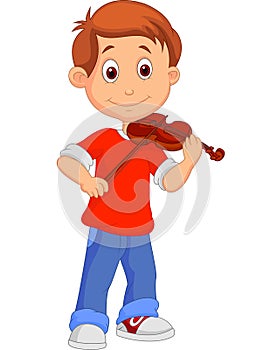 Boy cartoon playing his violin photo