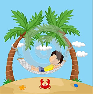 Boy cartoon relaxing in a hammock