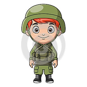 Boy cartoon wearing costume army