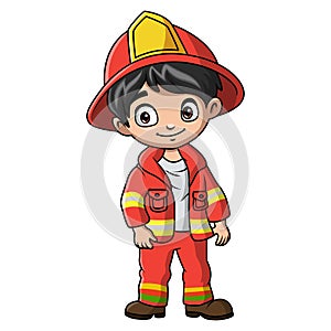 Boy cartoon wearing costume fire fighter