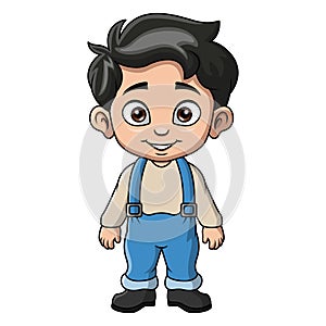 a boy cartoon is wearing a farmer\'s costume